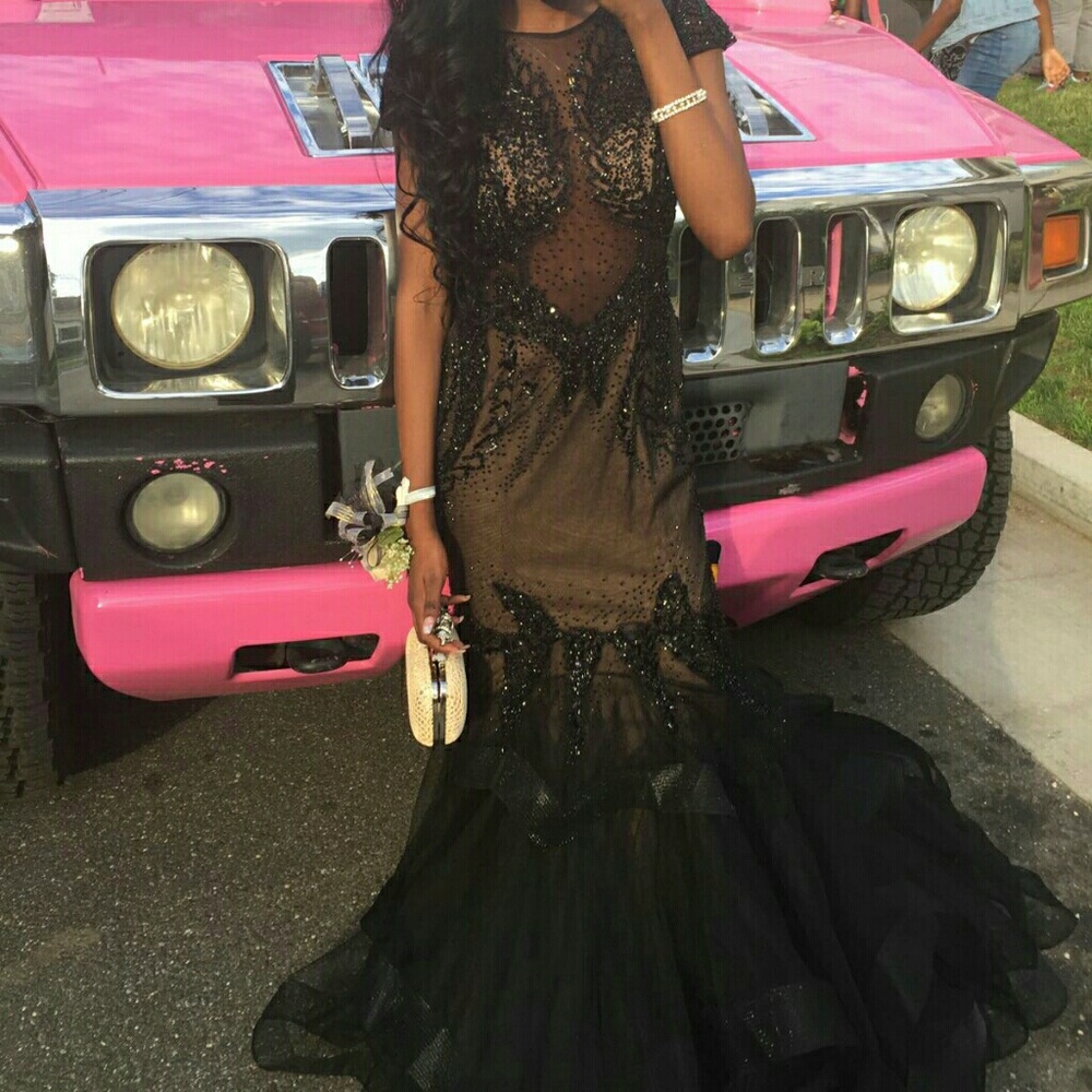 Black beaded prom dress